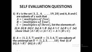 Self evaluation questions on set