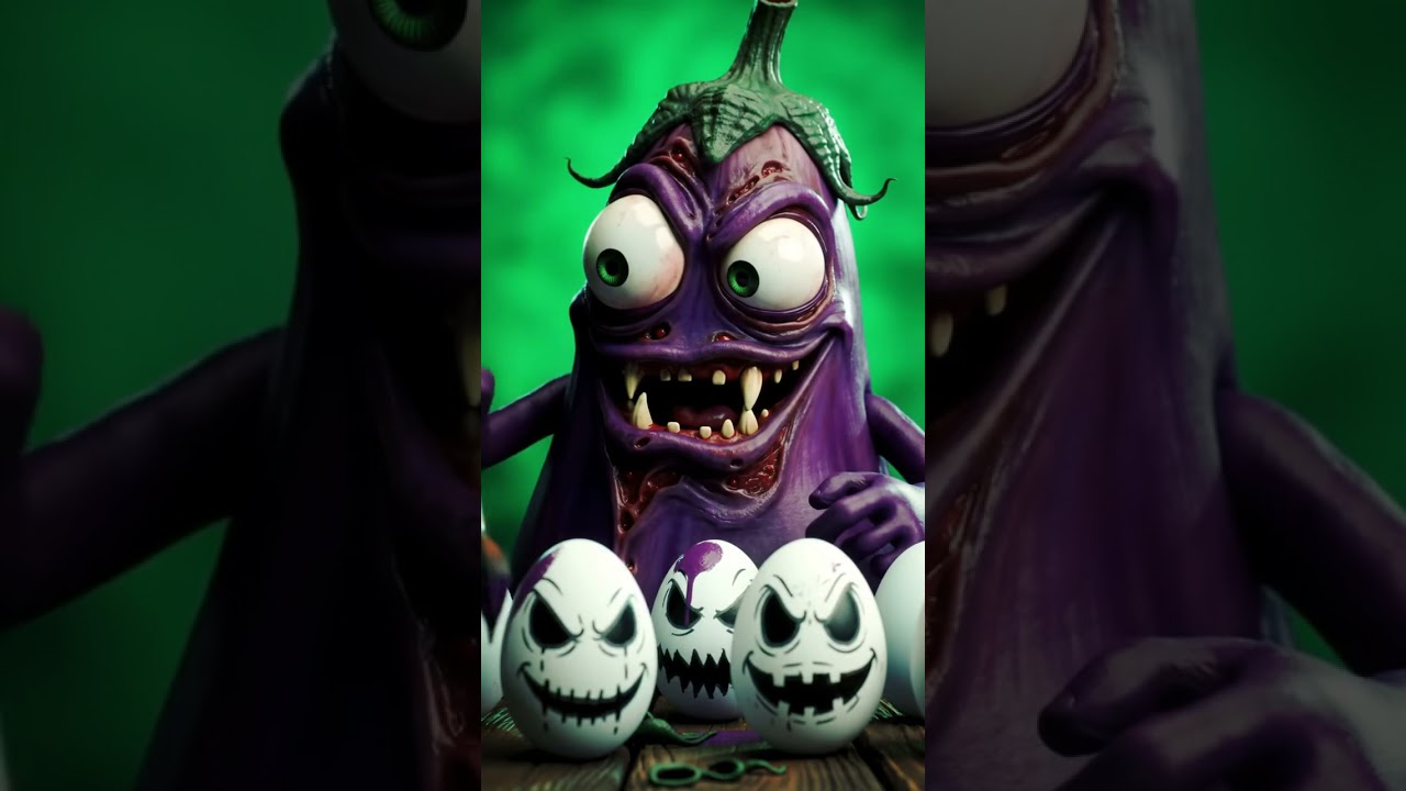 A talking eggplant monster paints spooky 