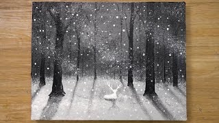 Олень в снежный день / Техника акриловой живописи № 471