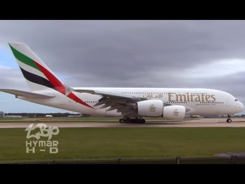 Emirates Airline Airbus A380  Manchester Airport Up Close Heavy Landing Wingflex