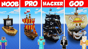 Pirate Ship Build Battle Challenge - Noob vs Pro vs Hacker vs God - Minecraft Animation