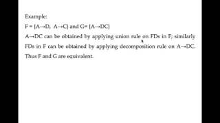 CS208 PDD Mod.4.8. Equivalence of FDs and Minimal Cover