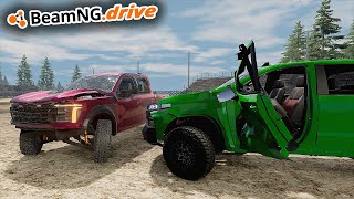 DESTROYING NEW 2024 FORD RAPTOR R IN DEMOLITION DERBY RACE!!! - BeamNG.drive MP