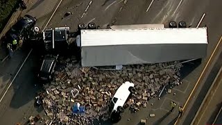 A tractor trailer spills load on 285 Eastbound