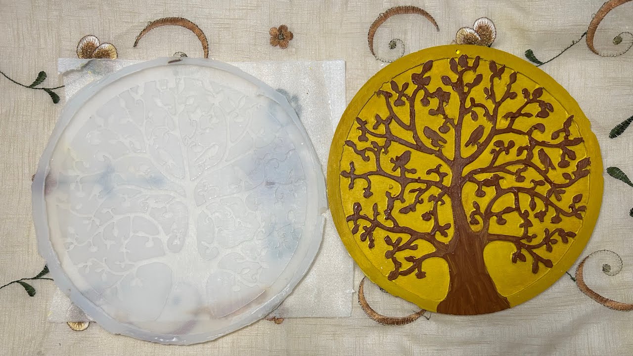 قالب من السيليكون و الجبس لقطعه خشب بارزة على شكل شجرة الحياة 🌳   #جبس #سيليكون #DIY