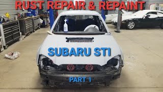 Repairing a rusty roof and quarter panel on a Subaru STI