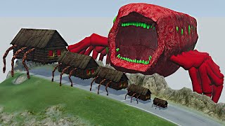 Cars Downhill Madness with MONSTERS - HOUSE EATER & NEW TRAIN EATER – BeamNG.Drive