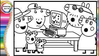 Peppa Pig's family buys a gaming computer | Peppa Pig drawing and coloring tutorial page screenshot 2