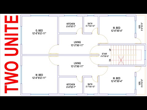 HOUSE PLAN DESIGN | EP 45 | 1100 SQUARE FEET TWO-UNIT HOUSE PLAN | LAYOUT PLAN