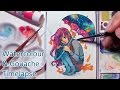 Galaxy umbrella watercolor  gouache painting timelapse how to draw galaxy stars