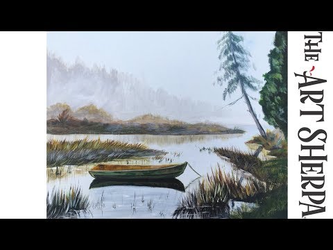 How to paint Acrylic landscape Misty LAKE live (take2)