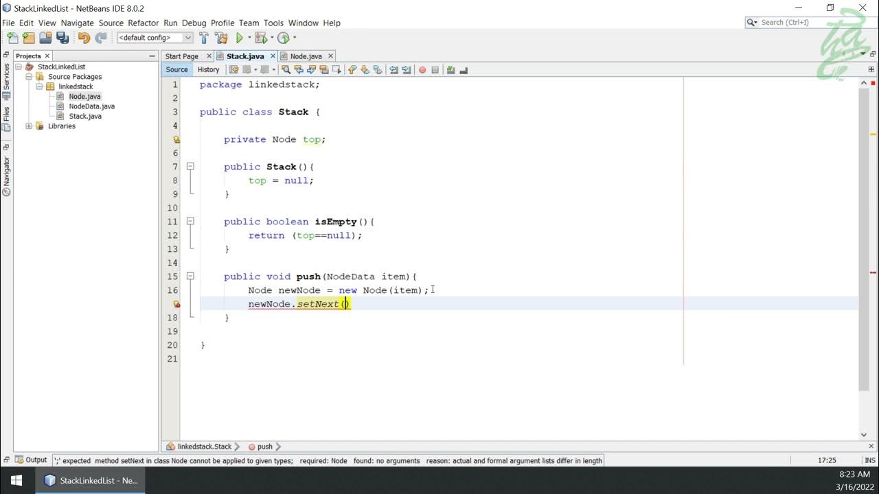 40 - Stack: Implementation using LinkedList: Stack (Java) - YouTube