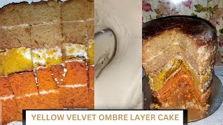 HOW TO MAKE A YELLOW OMBRE  VANILLA AND VEL LAYER CAKE (GOT SOAKED)