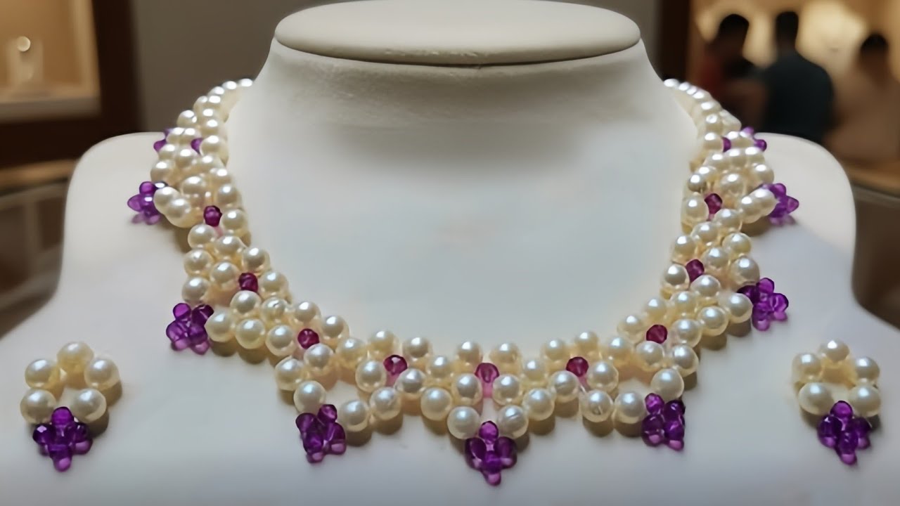 pearl necklace making at home // how to make necklace with beads // designer necklace #diy #necklace