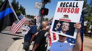 Protesters in support of President Trump and law enforcement call for recall of Gov. Newsom