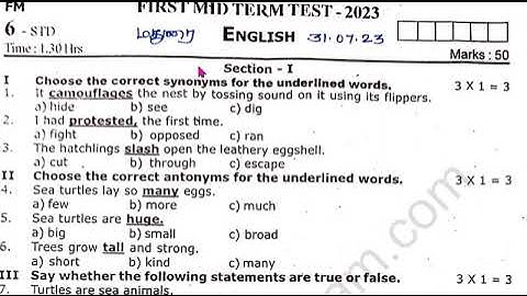 6th English 1st Mid Term Question Paper 2023 Madurai District