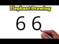 How to draw elephant from 66 number       66 number elephant draw