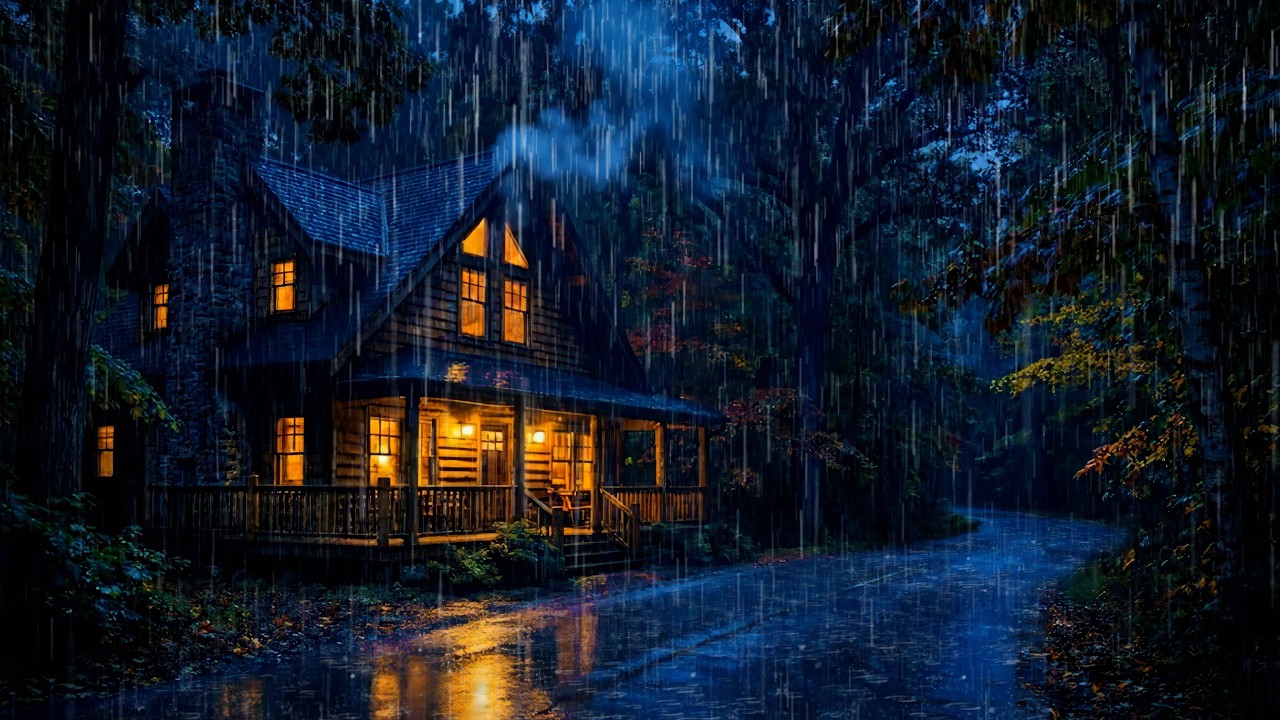 Heavy Rain Falling on a Wooden Cabin at Night 🌧️ Fall Asleep Fast (ASMR)