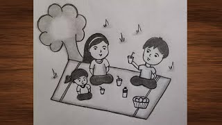 How to draw a Family picnic scenery | Easy drawing | @TamilNewArt