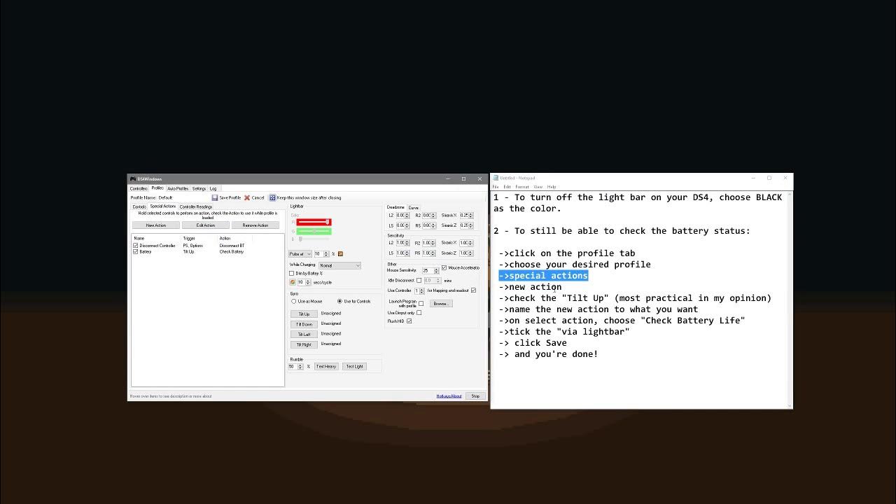 How to disable DS4 lightbar but still use it to see battery level