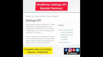 WordPress Settings API - Episode Summary