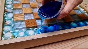 Ocean Chess of Oak and Epoxy with Floating effect and LED