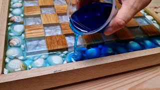 Ocean Chess of Oak and Epoxy with Floating effect and LED