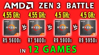 Ryzen 5 5600x vs Ryzen 7 5800x vs Ryzen 9 5900x vs Ryzen 9 5950x in 12 Games | AMD Zen 3 Battle