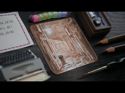 가로등이 있는 골목 풍경 - 단색 <strong>풍경화</strong>