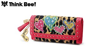 【美品】Think Bee! 長財布　ヒョウ柄　フラミンゴ　スパンコール　可愛い