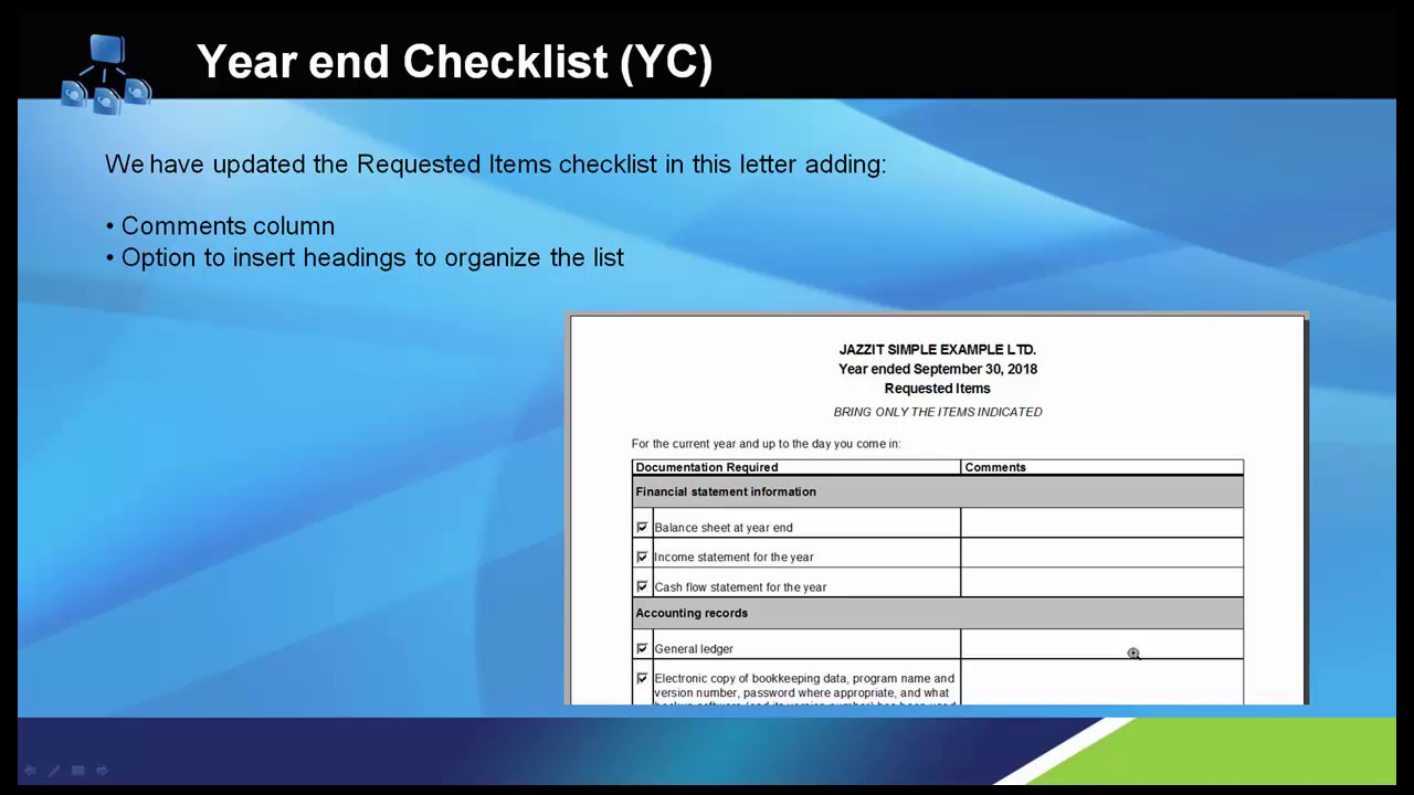 Year end checklist  - requested items
