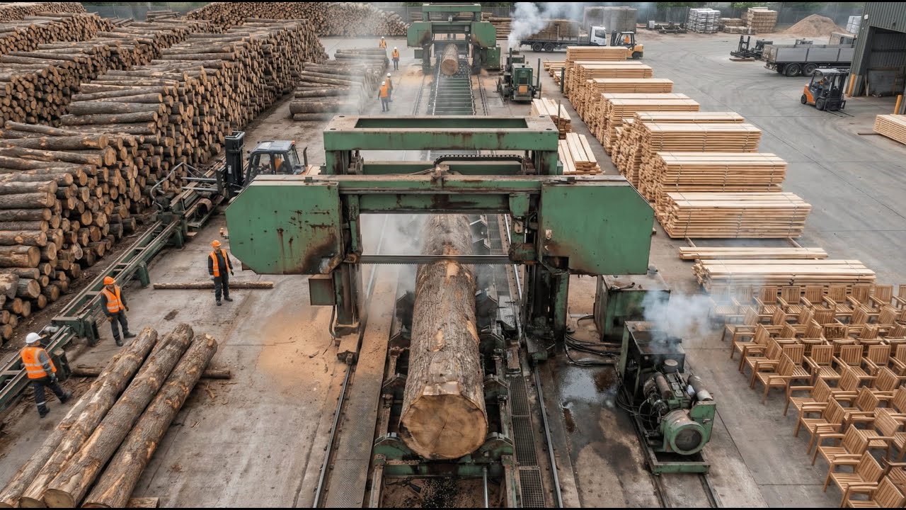 Inside the Wood Sawmill Factory How Construction Lumber Is Made for Garnden Chair Full Process #12