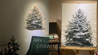 오일파스텔+비즈로 크리스마스 트리 패브릭포스터 그리기🎄🎨 | Christmas Wall Hanging | Christmas Tree Drawing