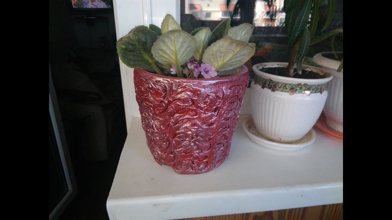 Putty Pot ★DIY master-class for making a beautiful pot for flowers with their own ...
