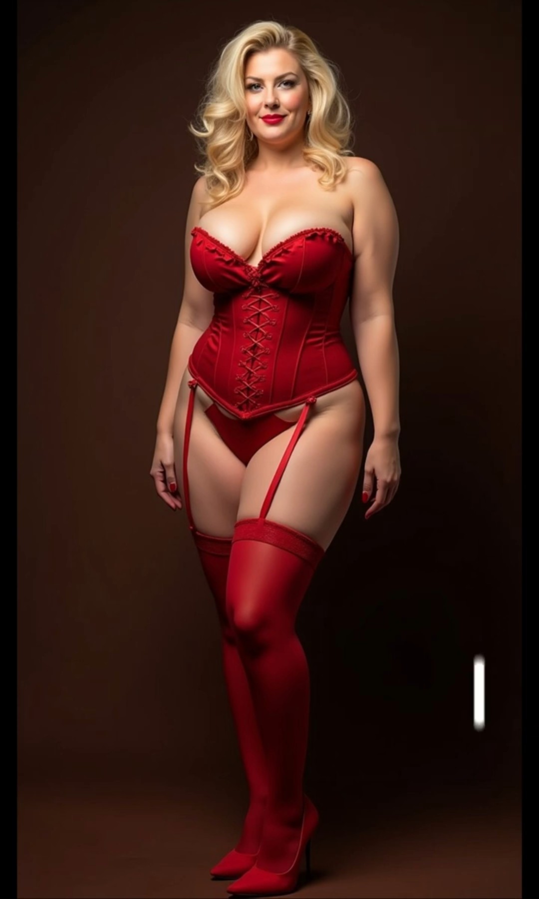 Stunning curvy ladies showcase elegant RED corsets in a captivating fashion display. VOL.8