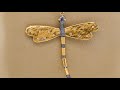 Large, Dragonfly Charm Pendant Necklace with Diamonds, 24kt Gold and Silver