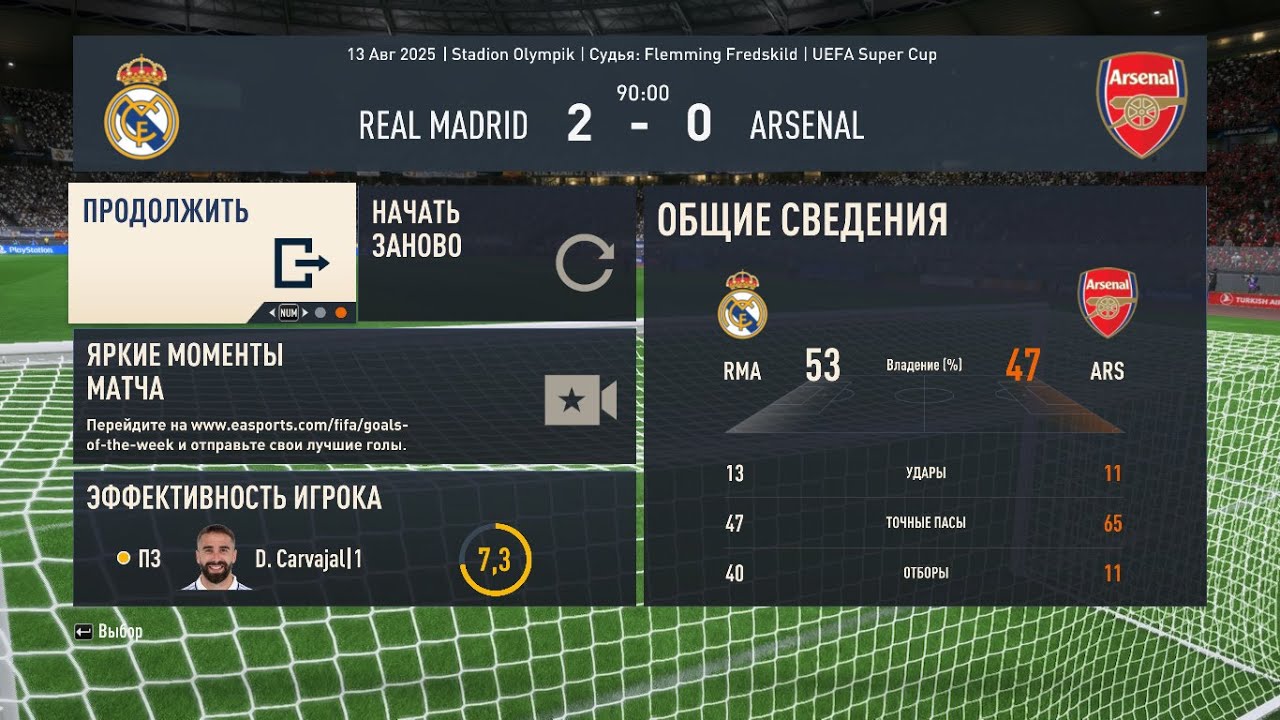 ФИФА 23 ОБЗОР МАТЧА СУПЕРКУБОК УЕФА РЕАЛ МАДРИД АРСЕНАЛ 2:0 🏆🥇