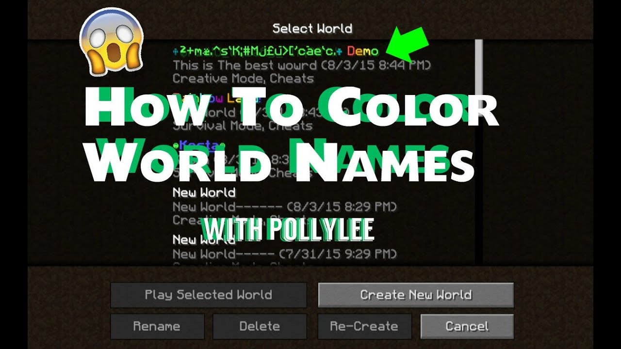Minecraft Tutorial- How to Color World Names | Pollylee - YouTube