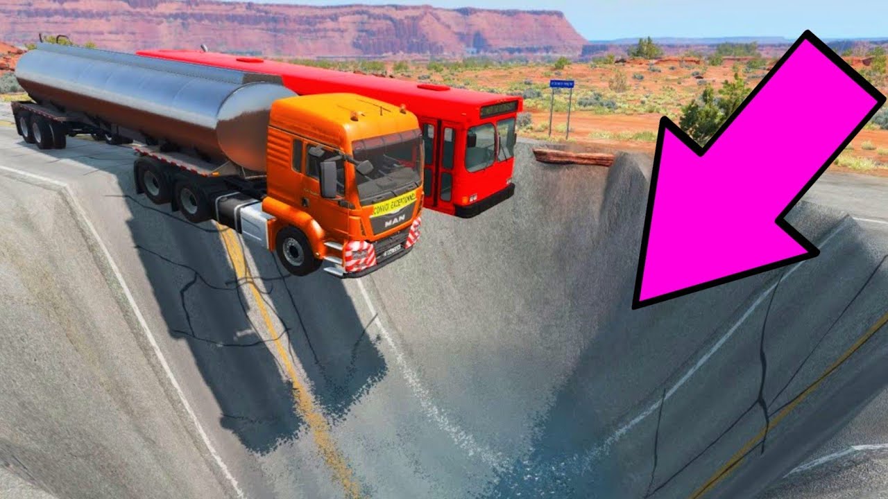 Cars Vs Giant Pit Deep Water - Truck Cars Bus Rescue #7 - BeamNG.Drive
