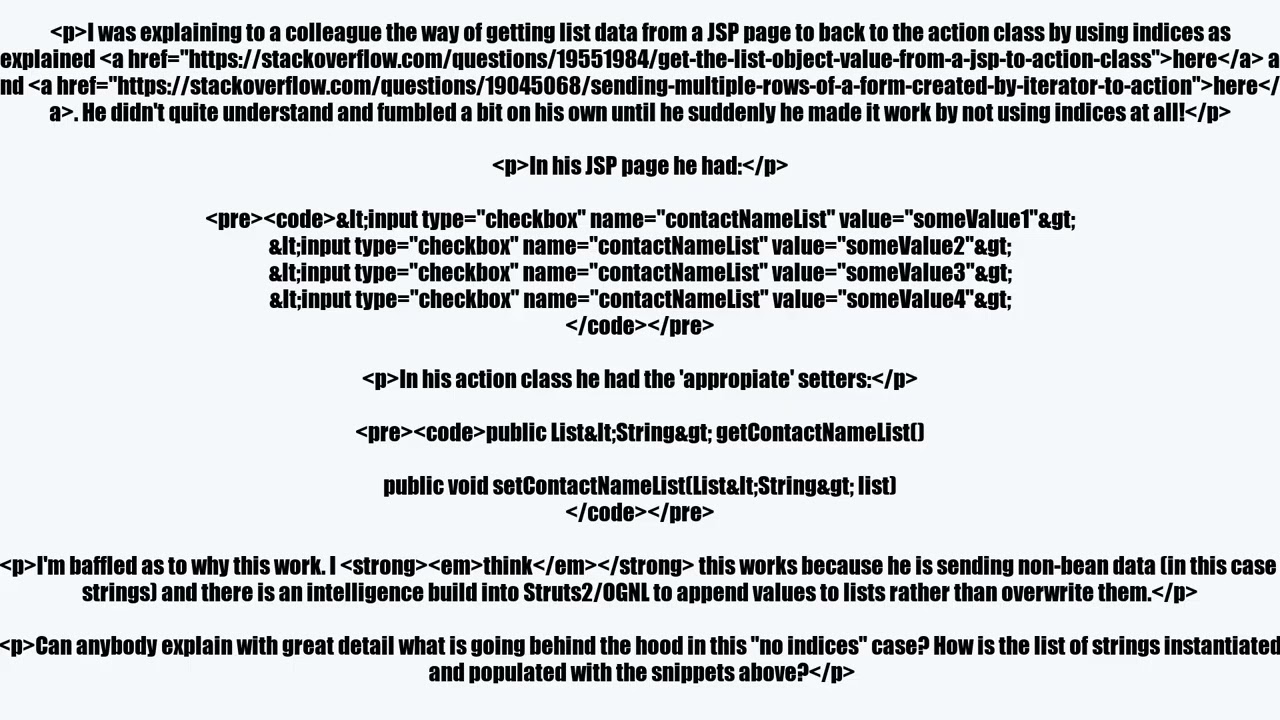 Struts2 sending list data from JSP to Action class: alternative way