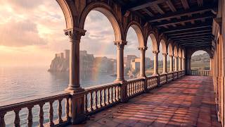 10 Hours Renaissance Ambience Mediterranean Palace Terrace Summer Rain for Sleep Study