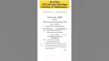 B.ED 2nd Year 2022 Question Paper|Teaching Of Mathematics|M.J.P.R.U|Previous Year Paper #bed
