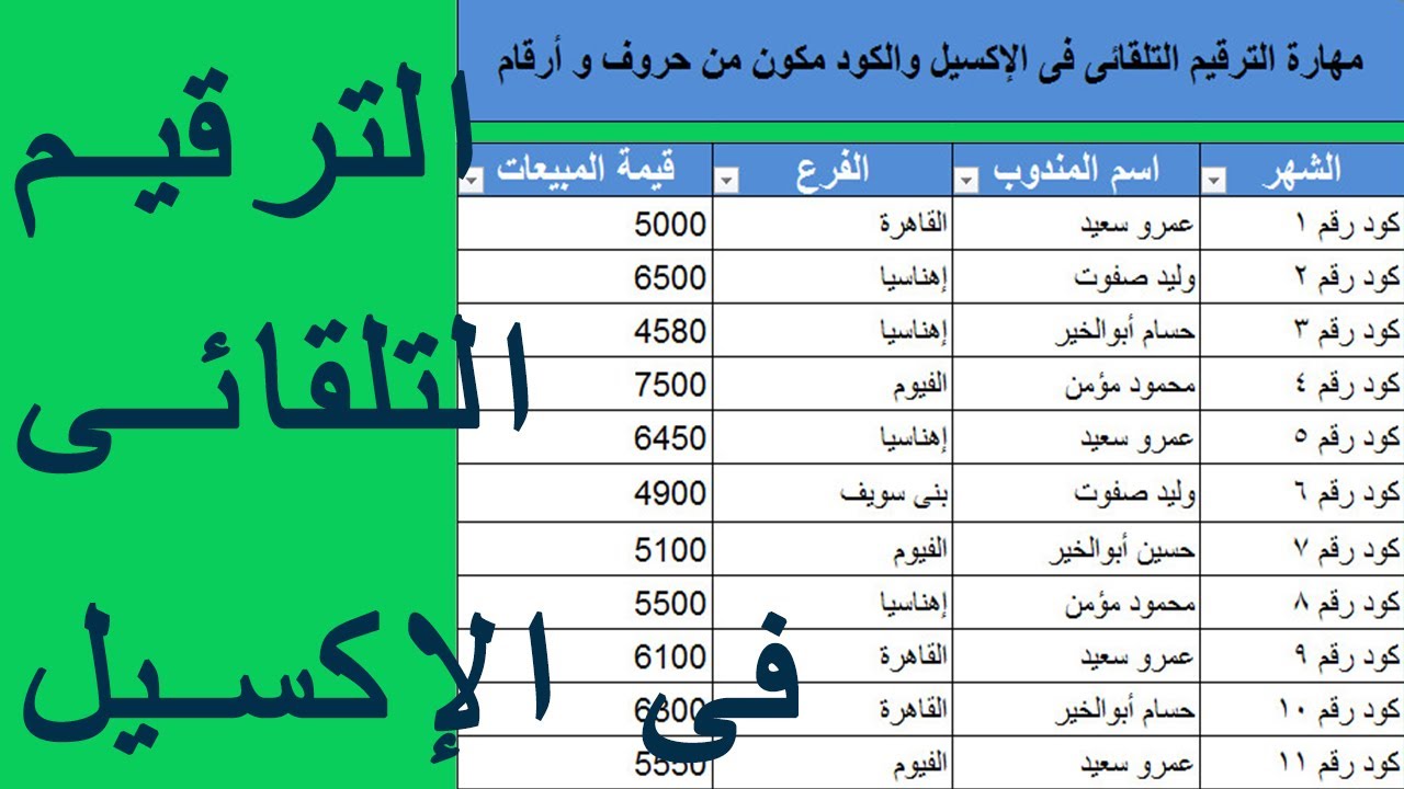 مهارة الترقيم التلقائى فى الإكسيل مع مراعاة الحذف والإضافة والفلترة