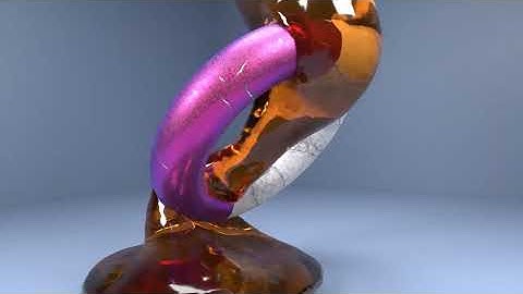 Fluid Simulation animation in Blender 3D. Honey dripping over donut.