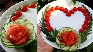 Super Salad Decoration Ideas - Cucumber \& Tomato Rose Carving Garnish