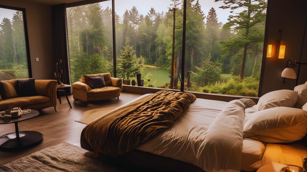 Luxury Forest View Bedroom 🌲✨  – Modern Nature Escape