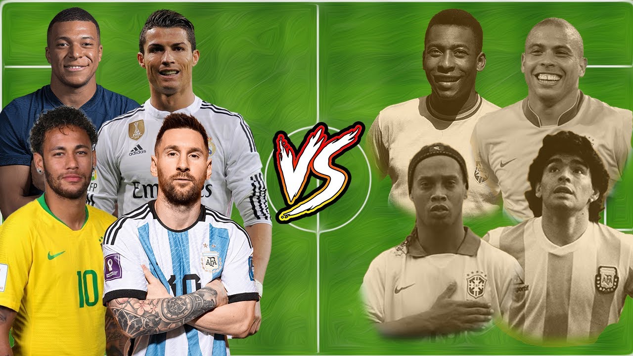 4 VS 4 Old Legends VS New Legends (Pele,Maradona,Ronaldinho,Ronaldo vs  Ronaldo,Messi,Neymar,Mbappe) 