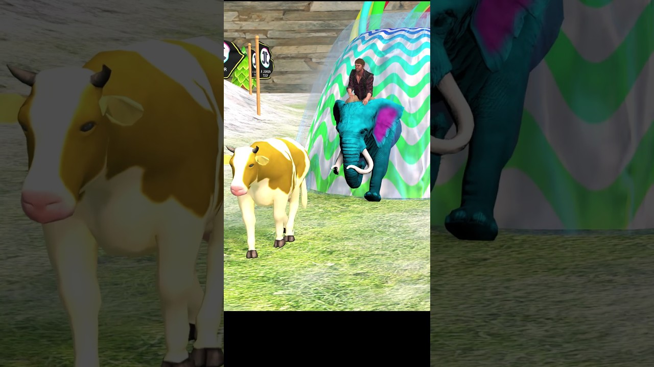 paint animals Cow Lion elephant crossing the magic fountain 