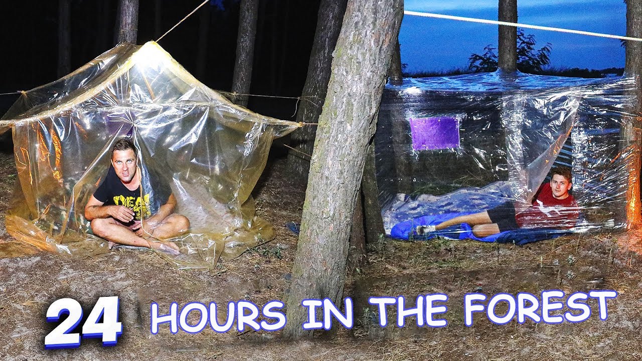 24 HOURS IN THE FOREST - TENT IN THE FOREST - DIY - YouTube