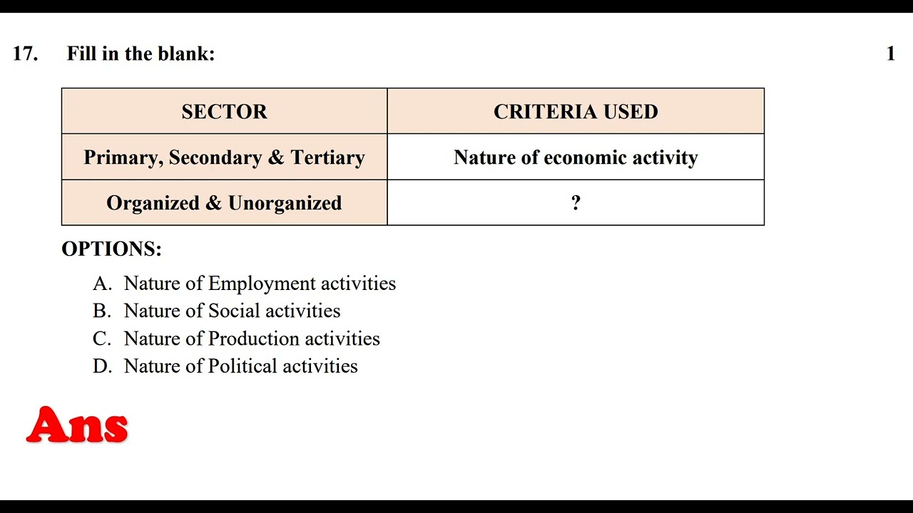 17. Fill in the blank SECTOR CRITERIA USED Primary Secondary & Tertiary ...